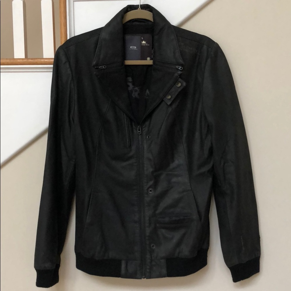 G-Star Raw Black Leather Biker Bomber Jacket Sz L